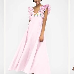 Fanm Mon Pink Floral Ruffle Maxi Dress